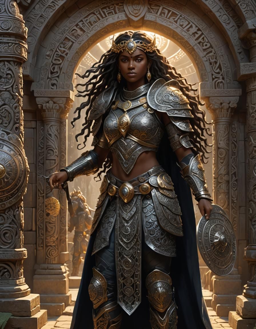 Ebony Warrior Guarding Sacred Temple Entrance
