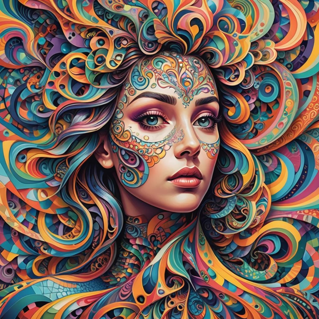Mesmerizing Fractal Woman: Abstract Vector Portrait