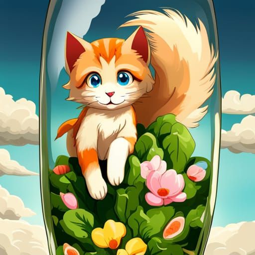 Kitten Contained: Anime Style Digital Illustration