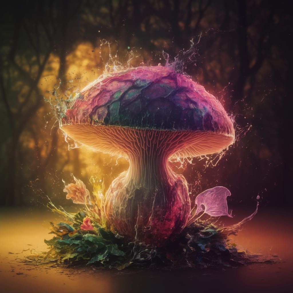 Whimsical Mycological Bloom in Vibrant Acrylic Style