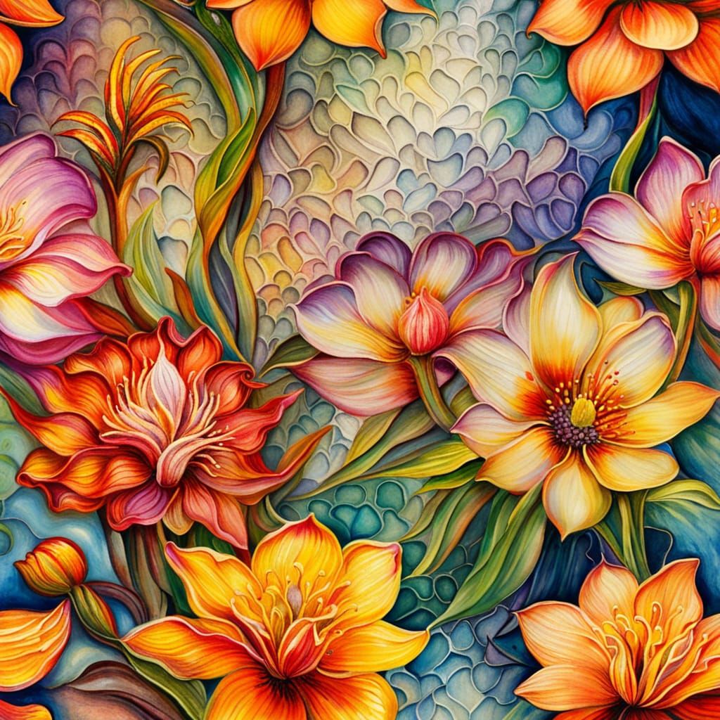 Exotic Flowers in Bloom: Impasto Watercolour and Oil