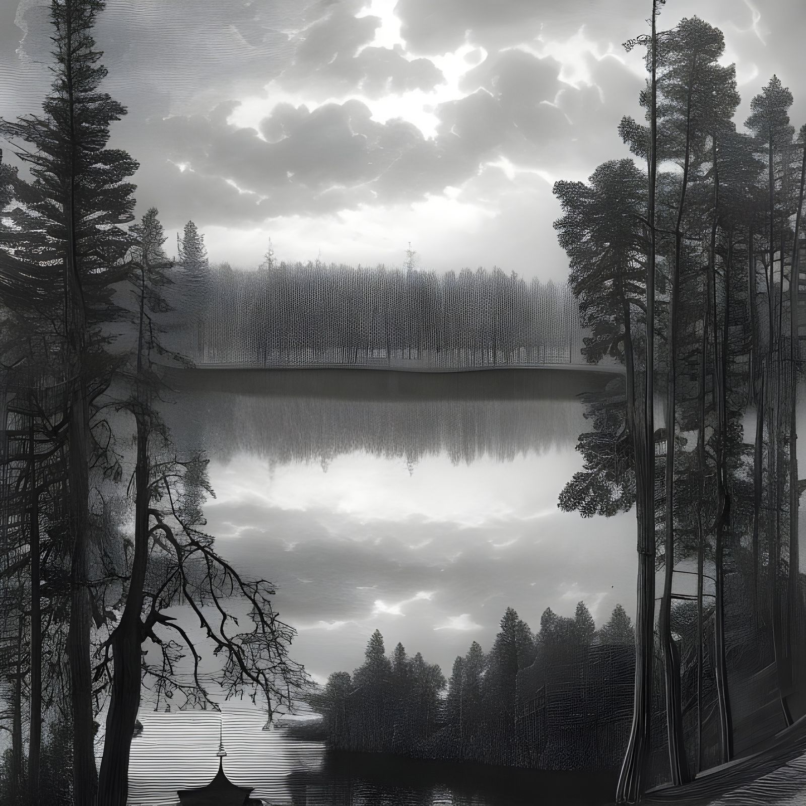 Lithuanian Black Forest in Autumn: Ink Drawing