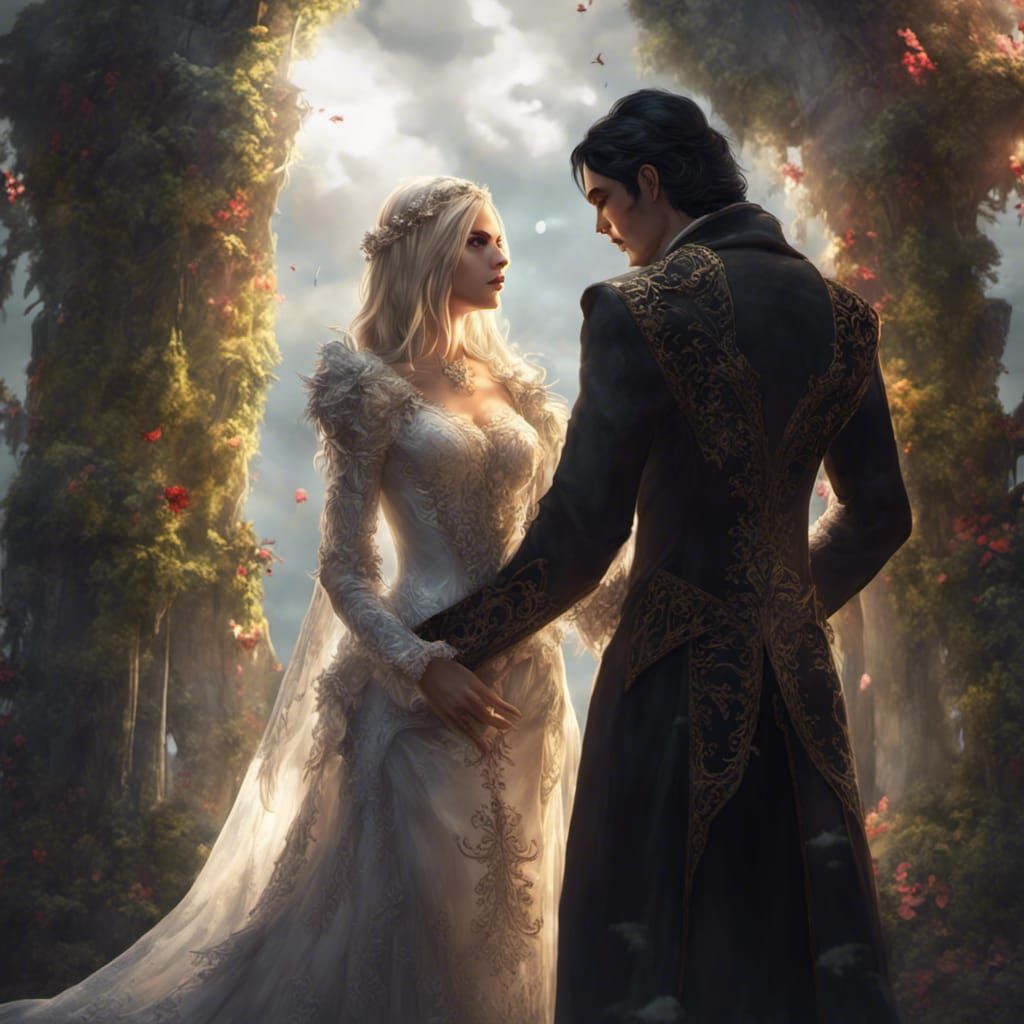 Elf and Vampire Wedding in Dark Fantasy Style