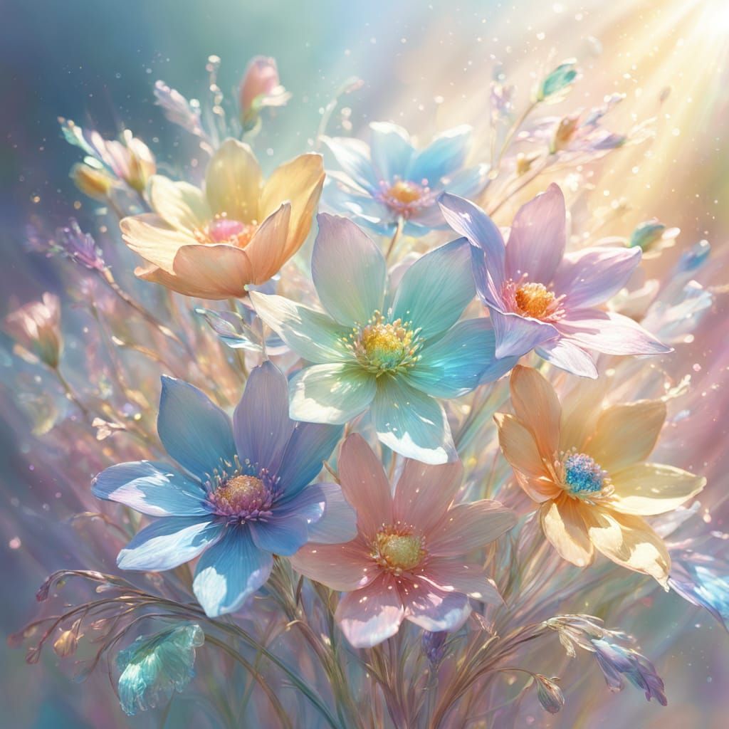 Glass Flowers in Pastel Hues with Ethereal Glow