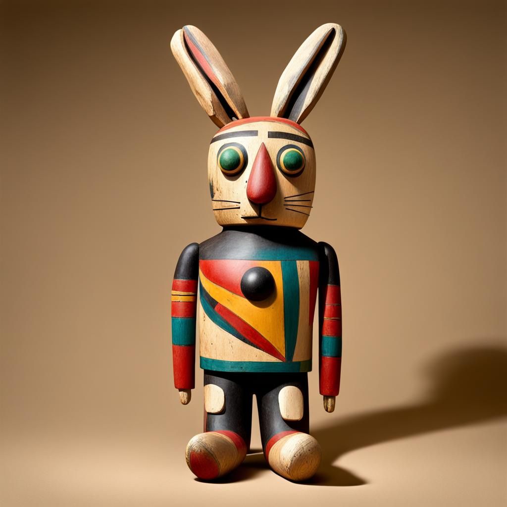 Rabbit Kachina Doll in Abstract Style