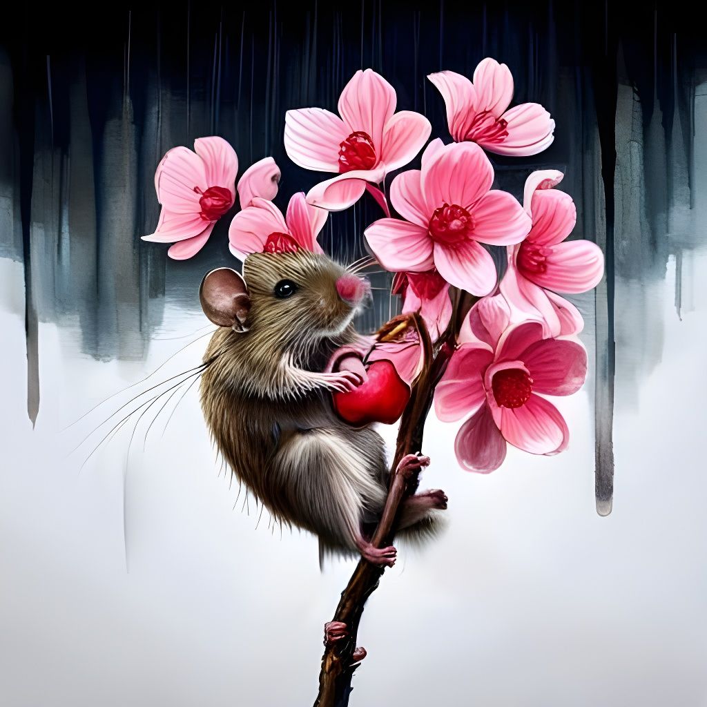 Mouse in cherry blossom