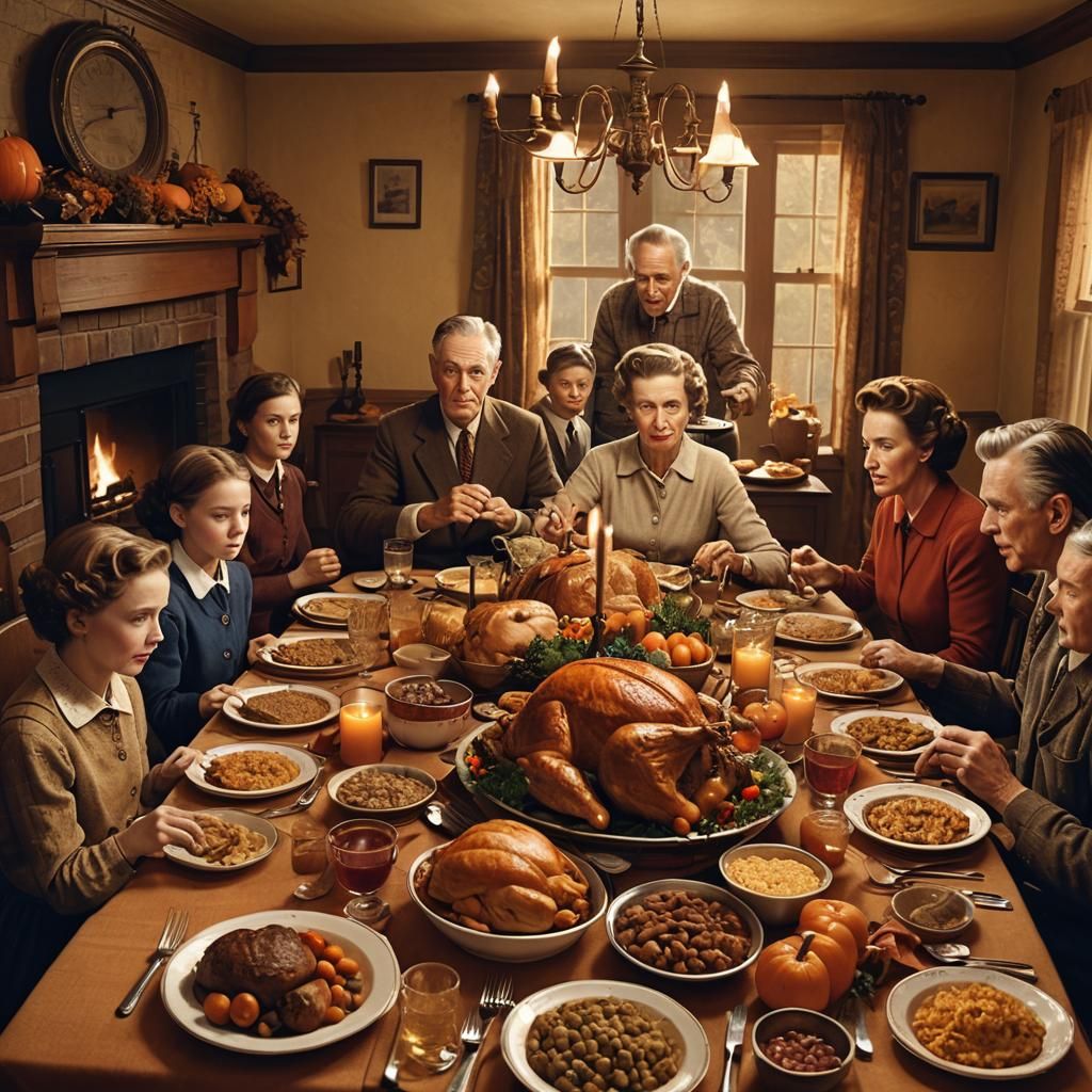 Thanksgiving Dinner During Wartime: Nostalgic Matte Painting