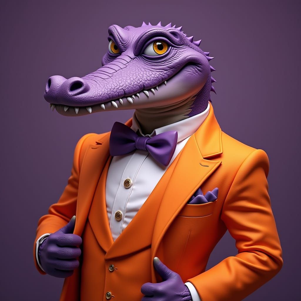 Dapper Purple Alligator in Tuxedo