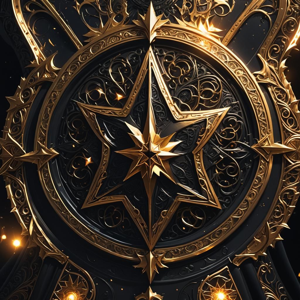 Ornate Black Coat with Star Crest, Gothic Fantasy Art