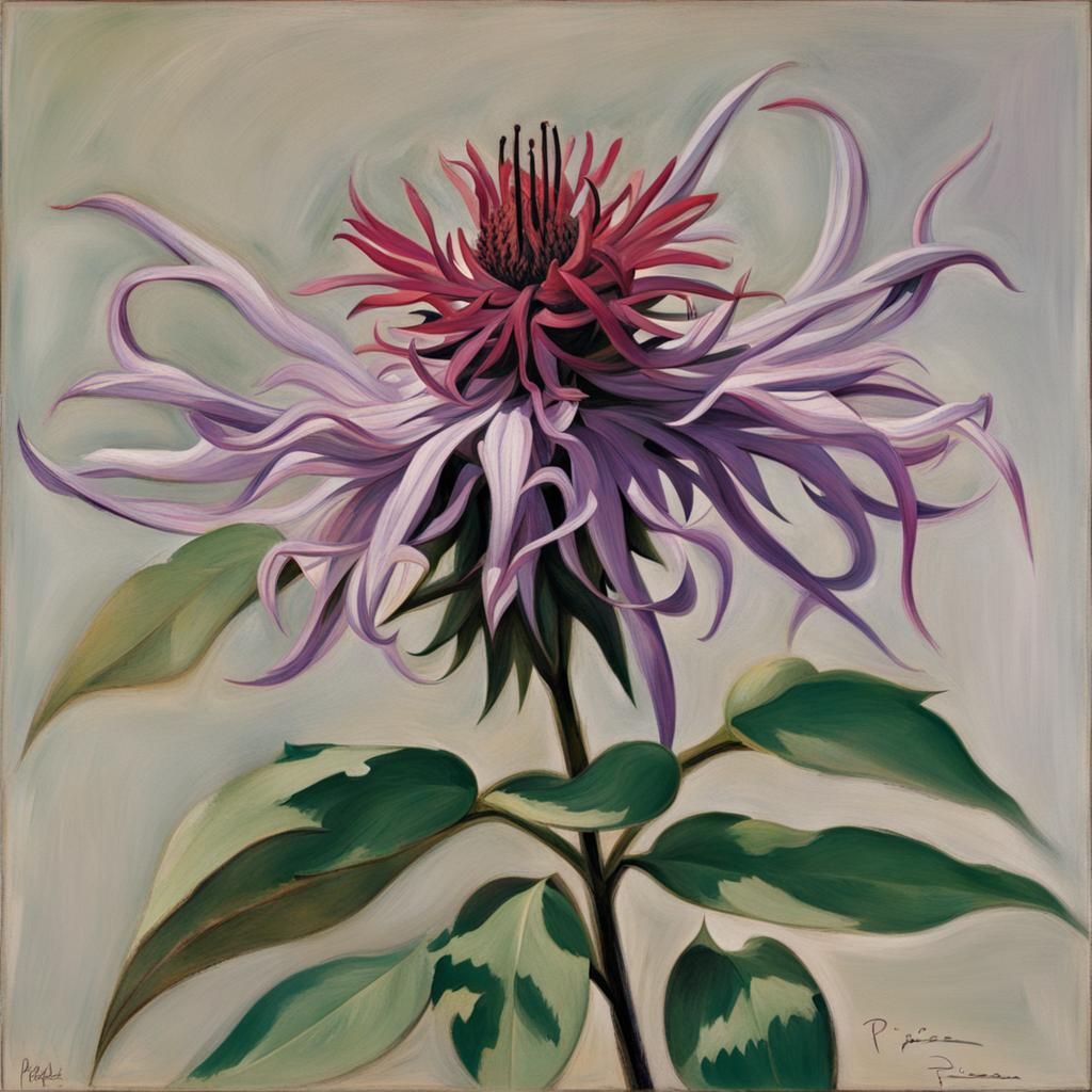 Bee Balm Flower in Cubist Style