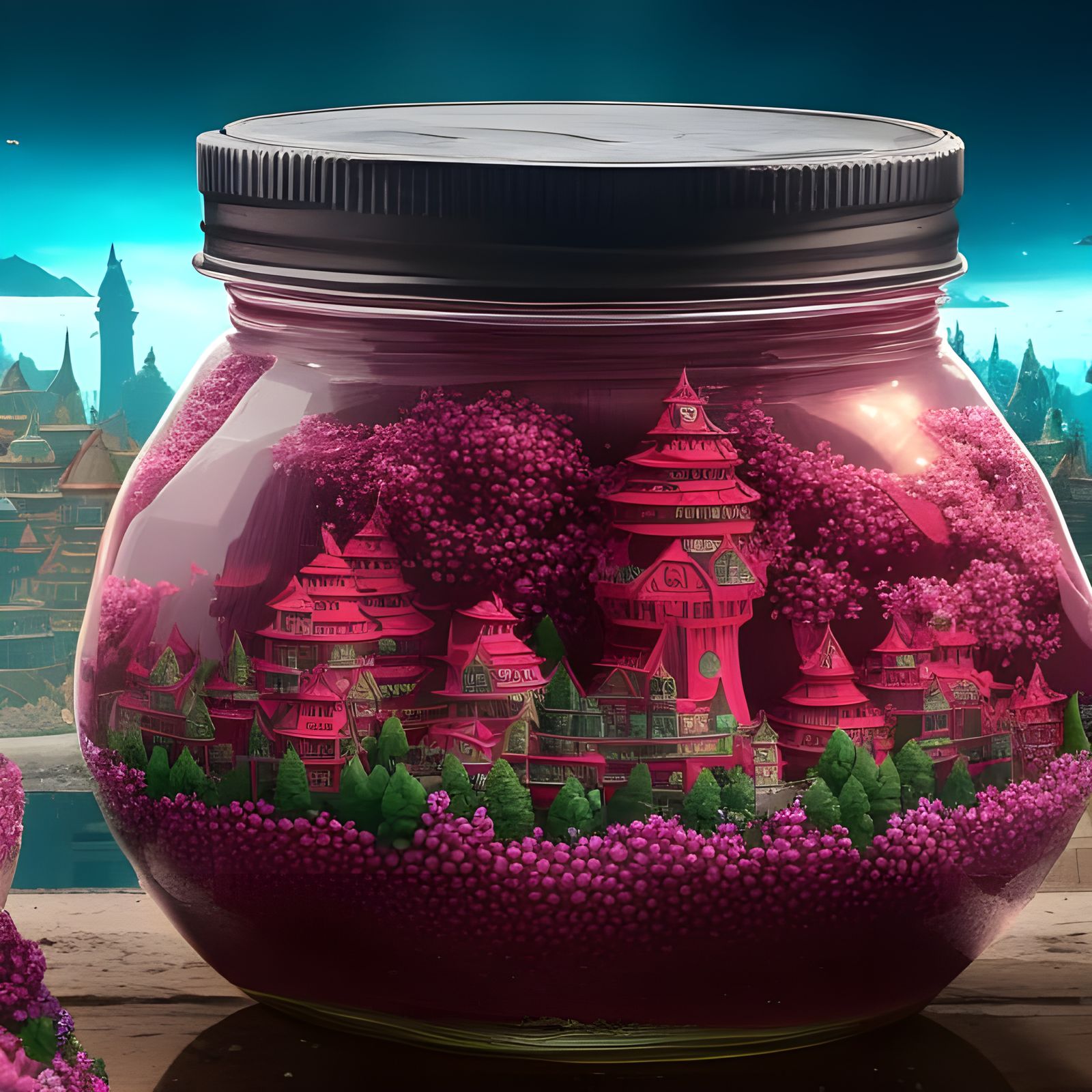 City Made of Raspberry Jam in Jar