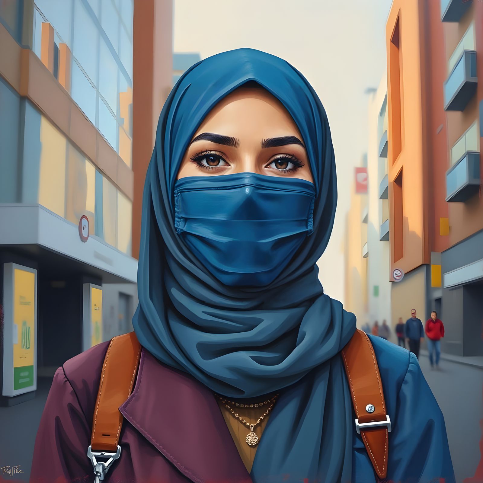 Friendly Hijabi Woman in Modern City Setting