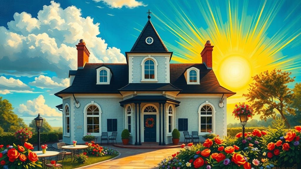 Whimsical Victorian Coffee Shop in Dreamy Sky