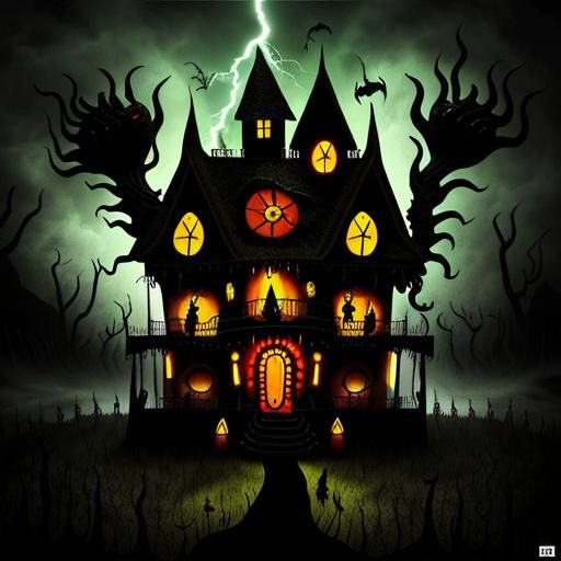 Day of the Dead Haunted House in Surreal Style