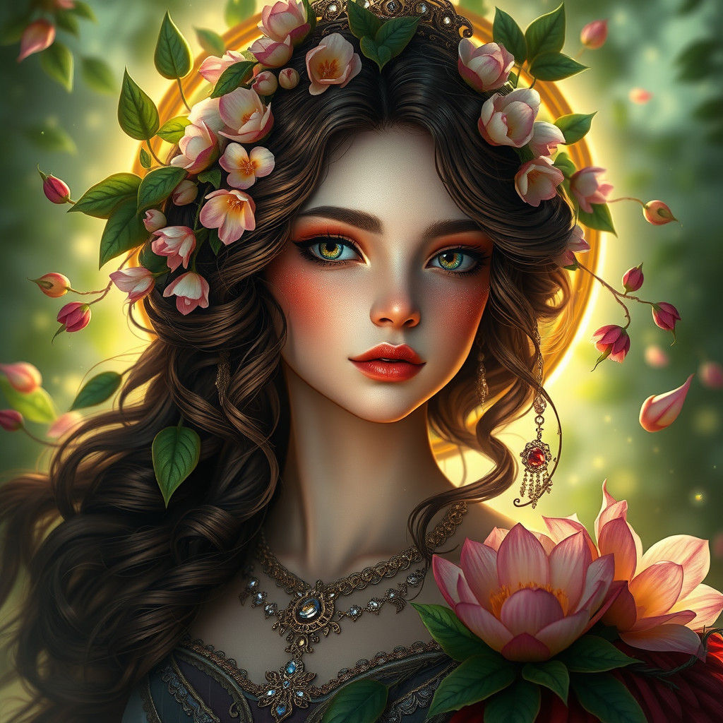 Regal Flower Girl Portrait in Hyperrealistic Style