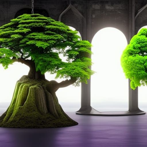 Bonsai Terrarium Orb with Wasteland Background