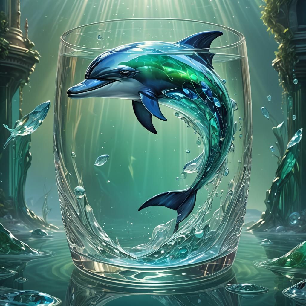 Glass Dolphin Swimming in Glass Water: Fantasy Art