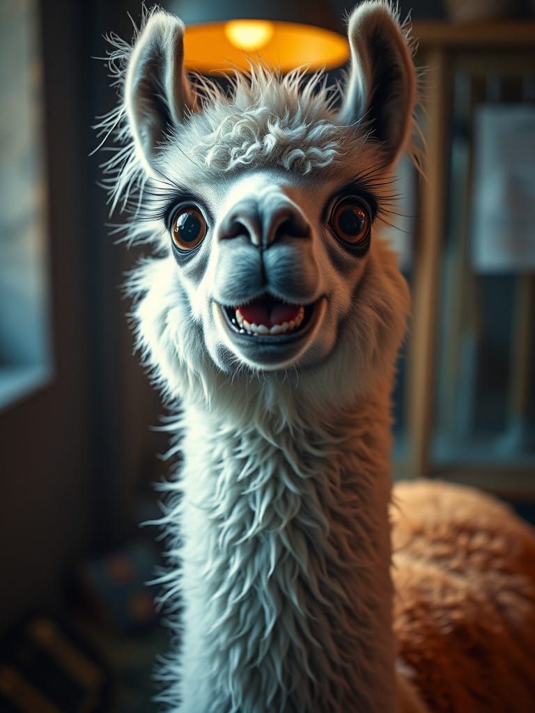 Whimsical Alpaca Portraits in Cinematic Style