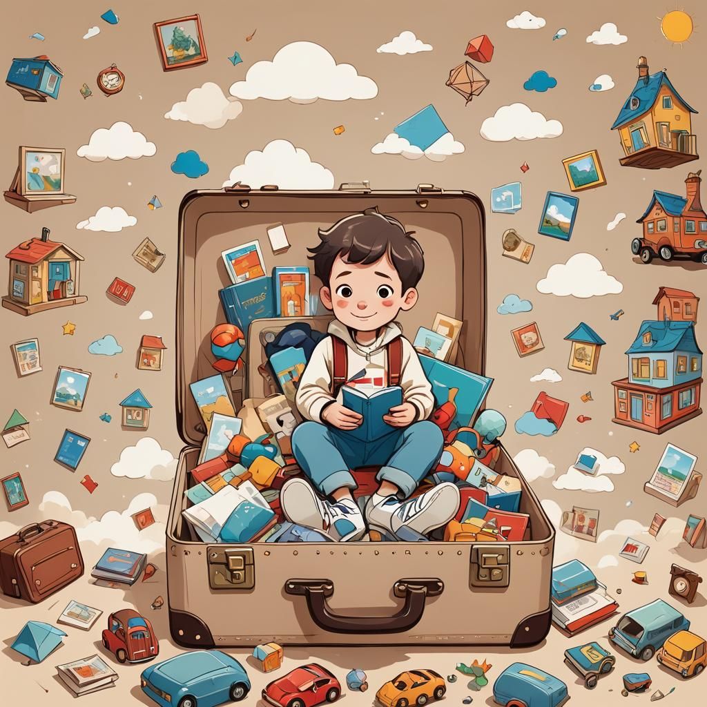Cartoon Child's Suitcase Dreamscape