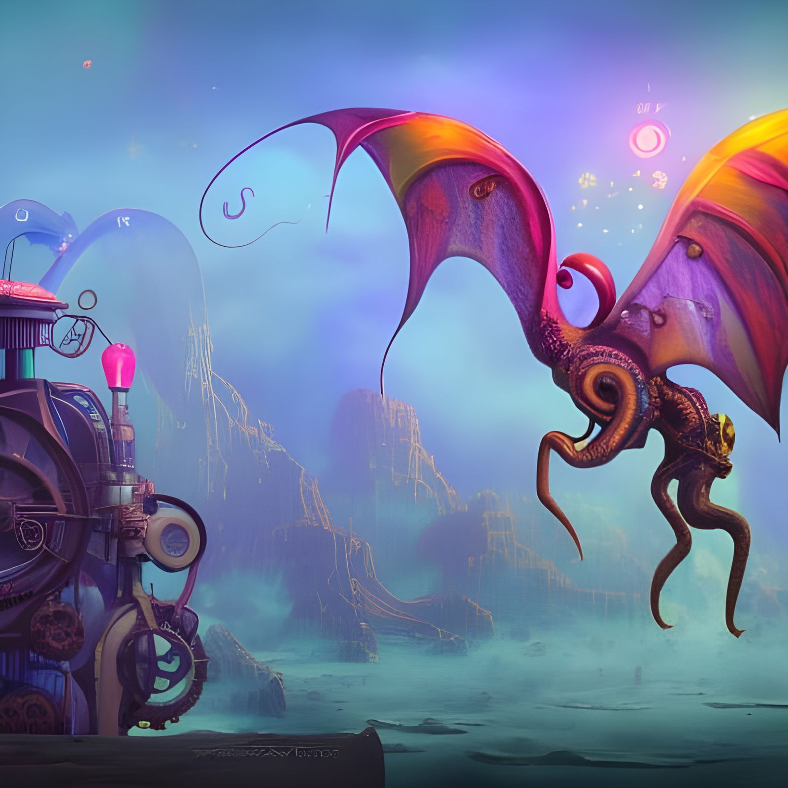 Steampunk Cthulhu and Unicorn Puppies in Detailed Painting