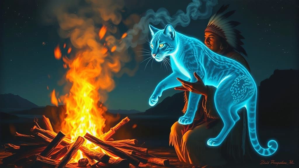 Native American Ritual Creates Bioluminescent Spirit Cat