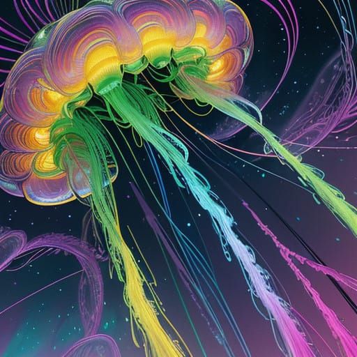 Vibrant Jellyfish Tentacles in Neon Hues, Inspired by Van Go...