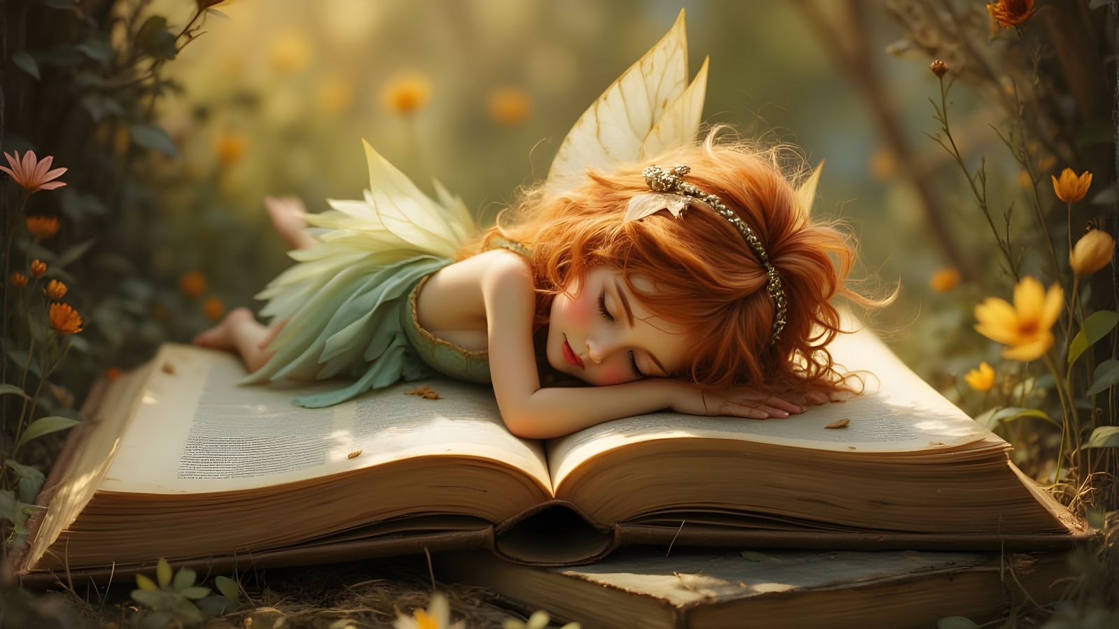 Miniature Fairy Reading on Giant Book