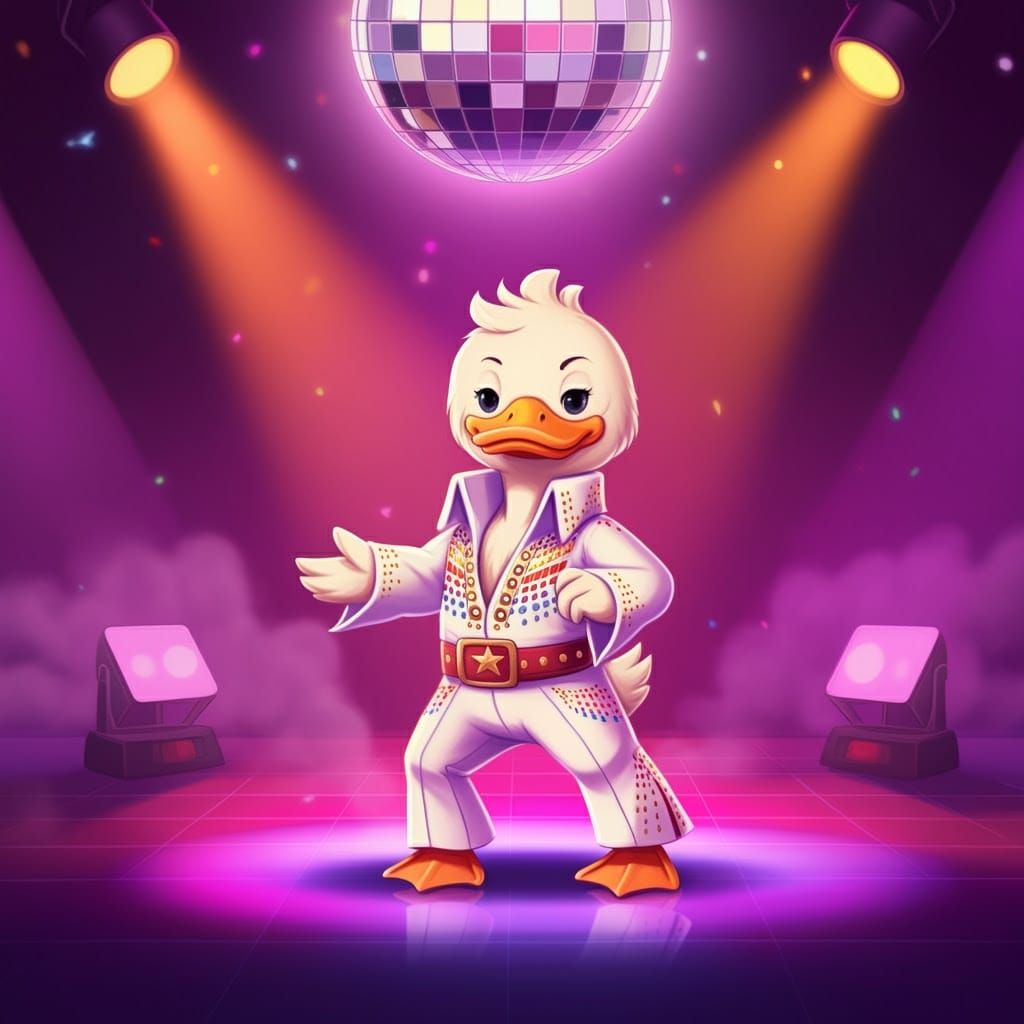 Elvis Duckling Disco Dance in Anime Style