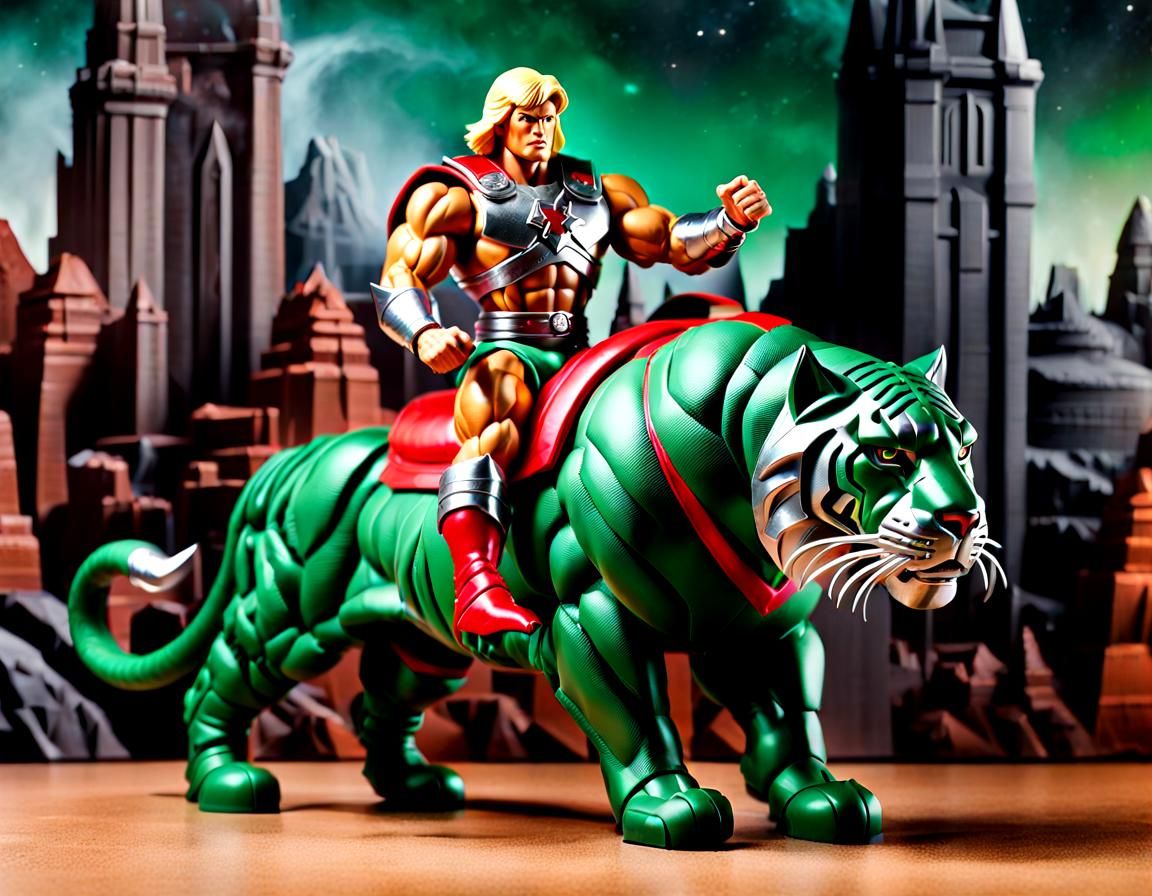 He-Man and Battle Cat in 80s Toy Style