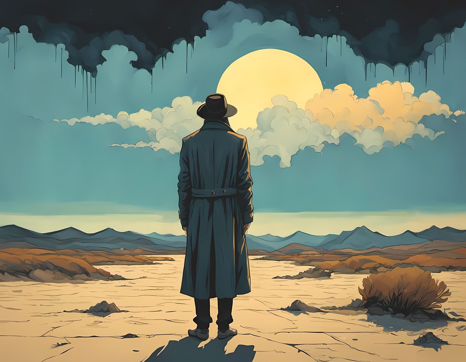 Eerie Surreal Scene in Gouache and Watercolor