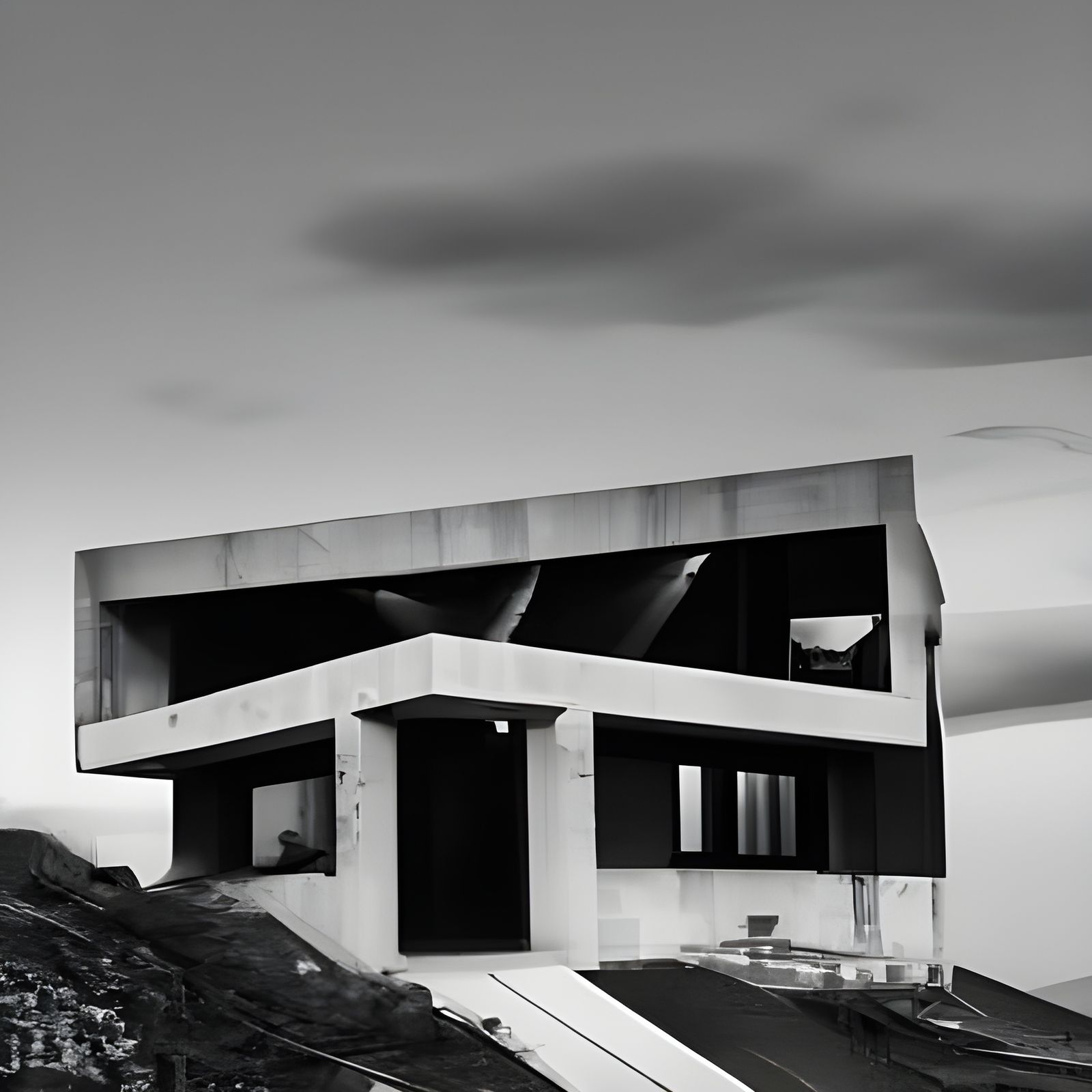 Modern Concrete Mountain Cottage in Black and White