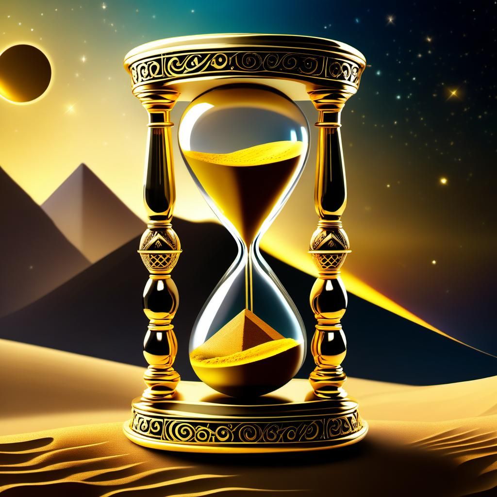 Ornate Gold Hourglass with Pyramids and Zodiac