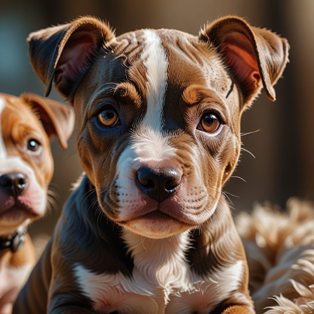 Adorable Baby Pitbull Close-Up in Hyper-Realistic Digital Ar...