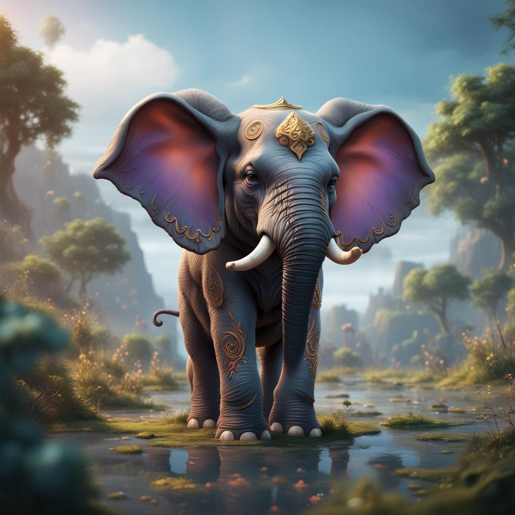 Cute Elephant in Detailed Matte Painting Style