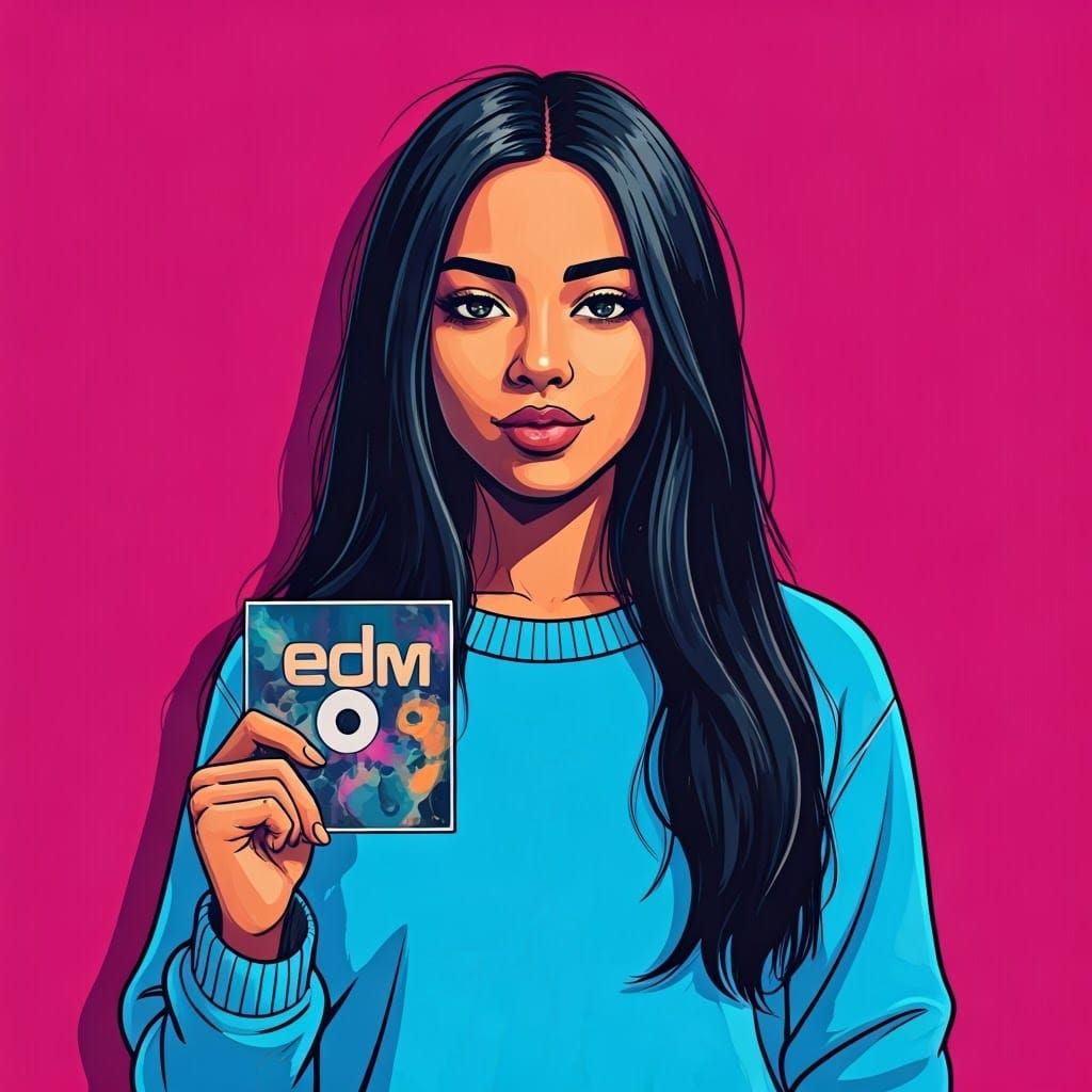 Vibrant Afro-Latina Woman with EDM CD