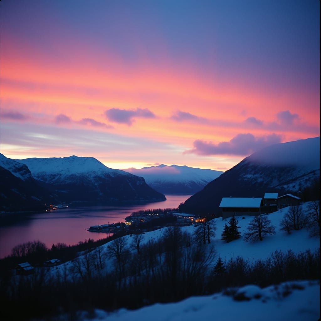 Dramatic Winter Sunset in Norway: Cinematic Still