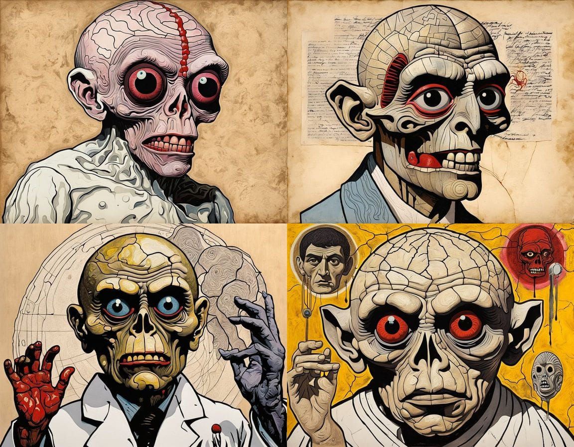 Grotesque Mutant Ape Horror in Mixed Media