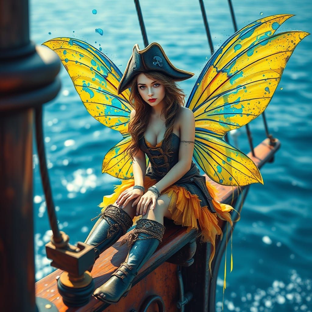 Colorful Pirate Fairy on Ship in Graffiti Art Style
