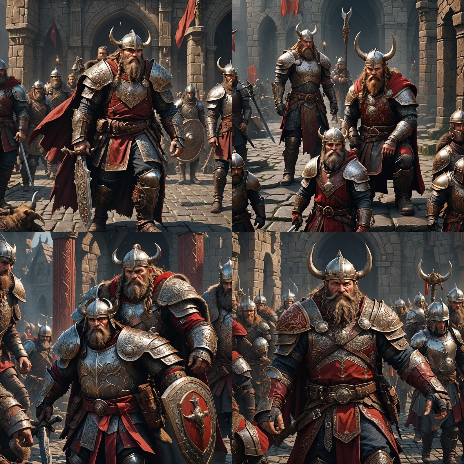 Dwarf Prince Knight in Crimson Armor: Dark Fantasy Art