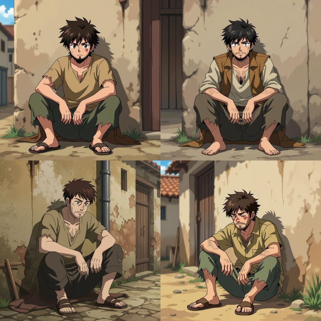 Shounen Anime Villager in Gritty Alleyway