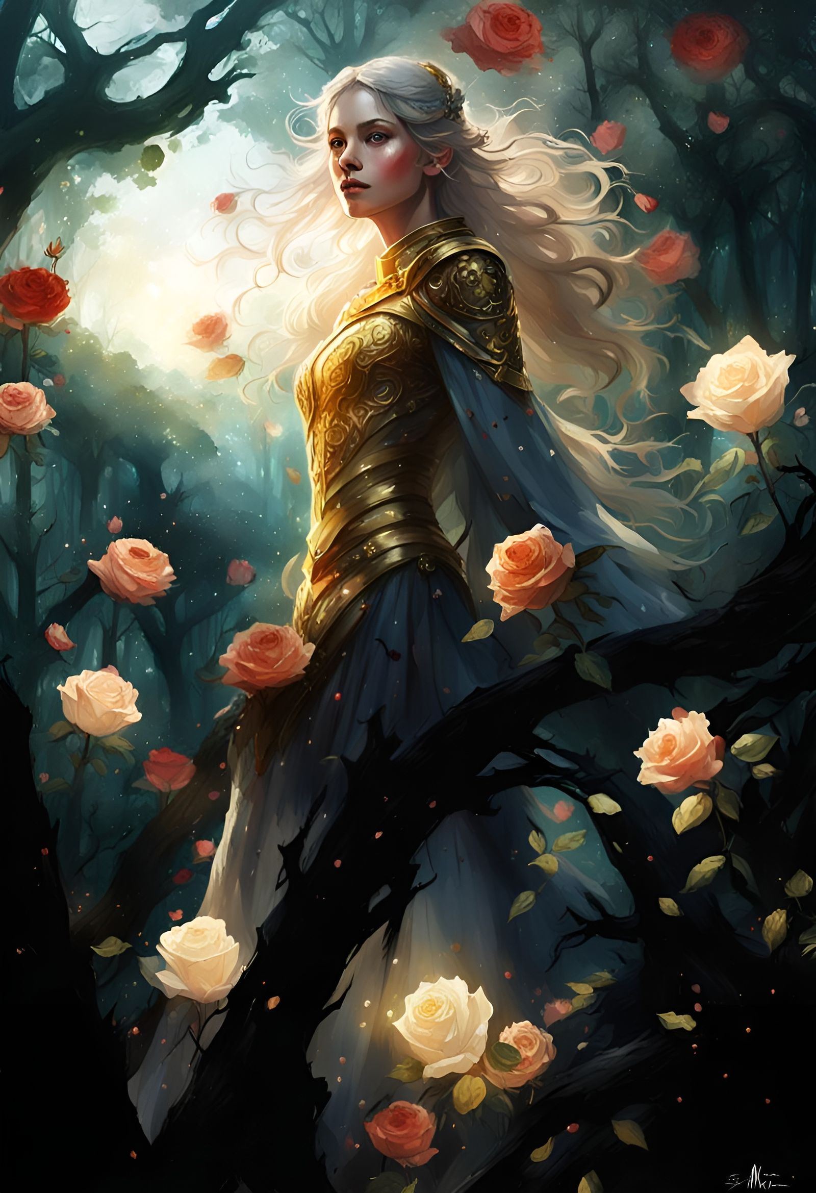 Golden Goddess Portrait in Enchanted Forest