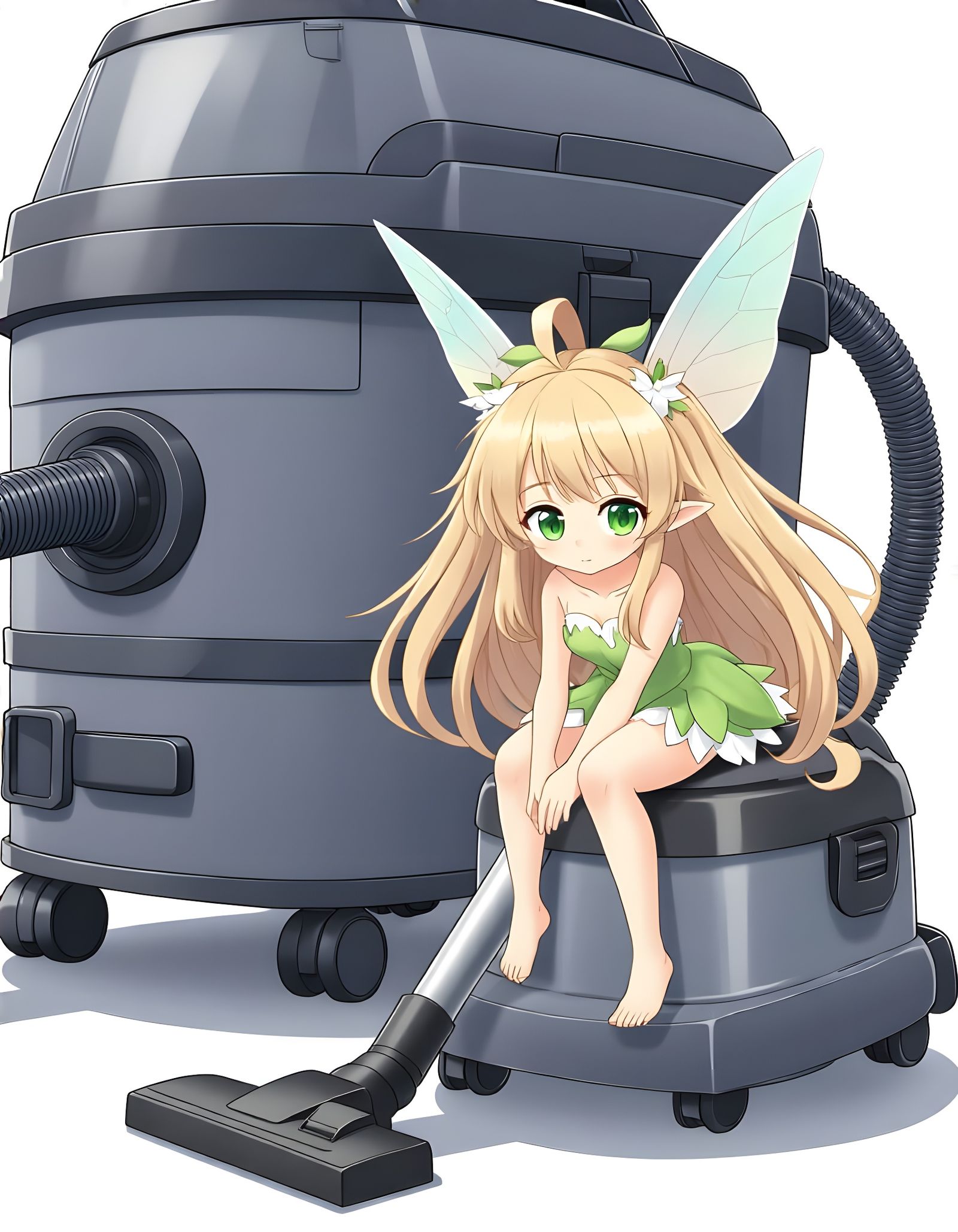 Tiny Fairy Sits on Giant Vacuum Cleaner in Realistic Anime S...