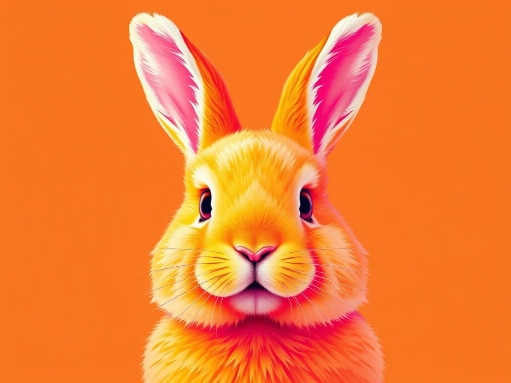 Vibrant Orange Ignorance Bunny in Psychedelic Cel-Shaded Sty...
