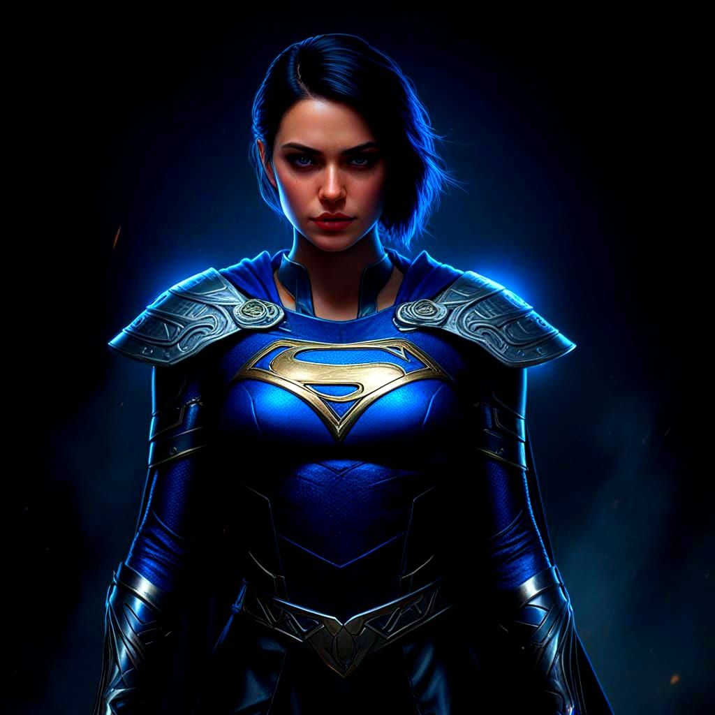 Gothic Viking Supergirl with Vibrant Blue Hues
