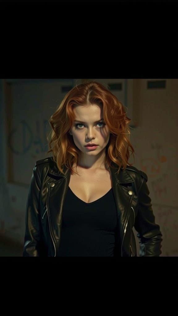 Rebellious Woman in Alley with Motorcycle