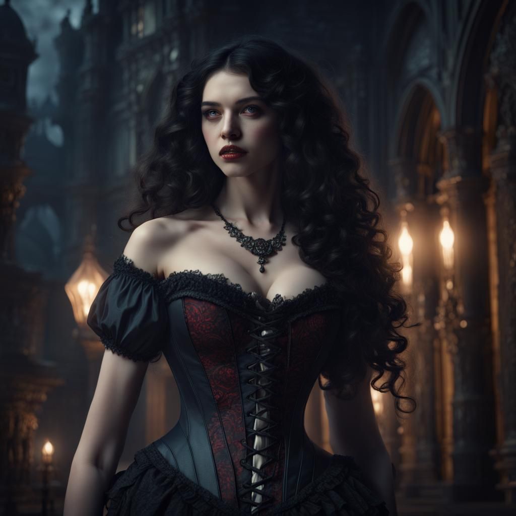 Victorian Vampire Woman in Detailed Matte Painting