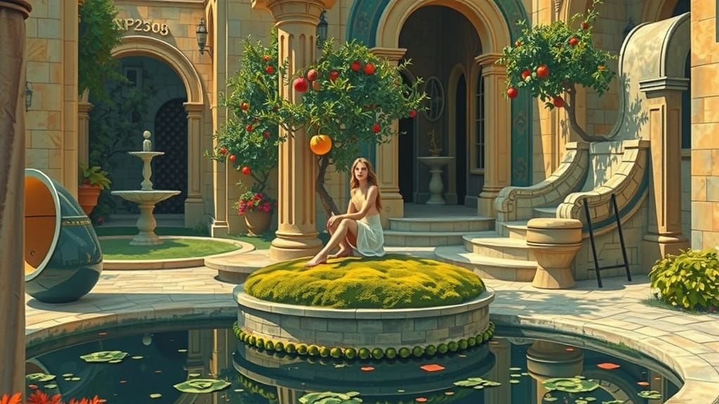 Peaceful Futuristic Commune in Watercolor Gouache Style