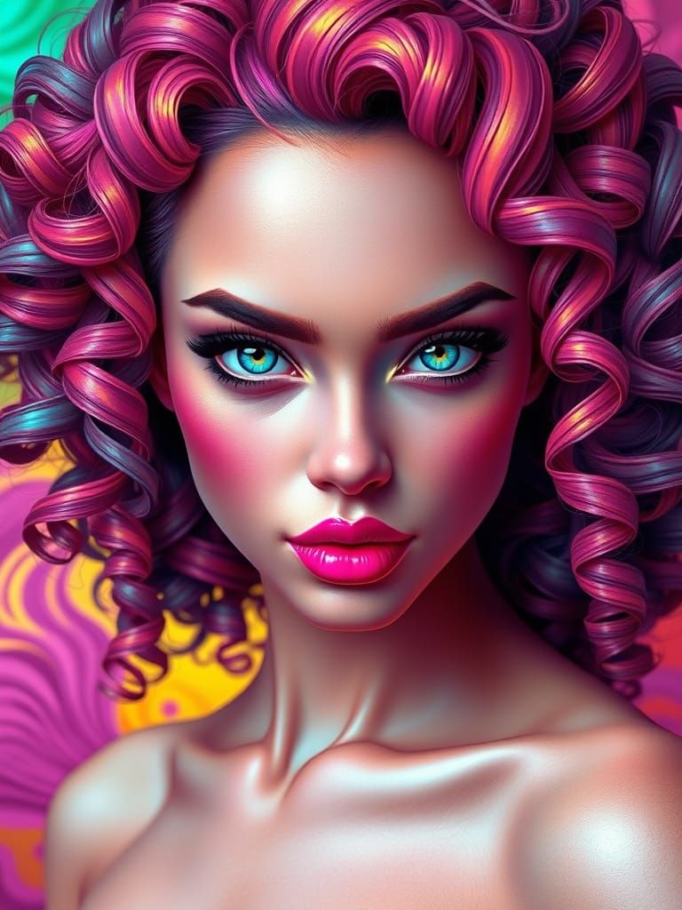 Goddess Portrait with Ombre Hair and Vibrant Lisa Frank Back...
