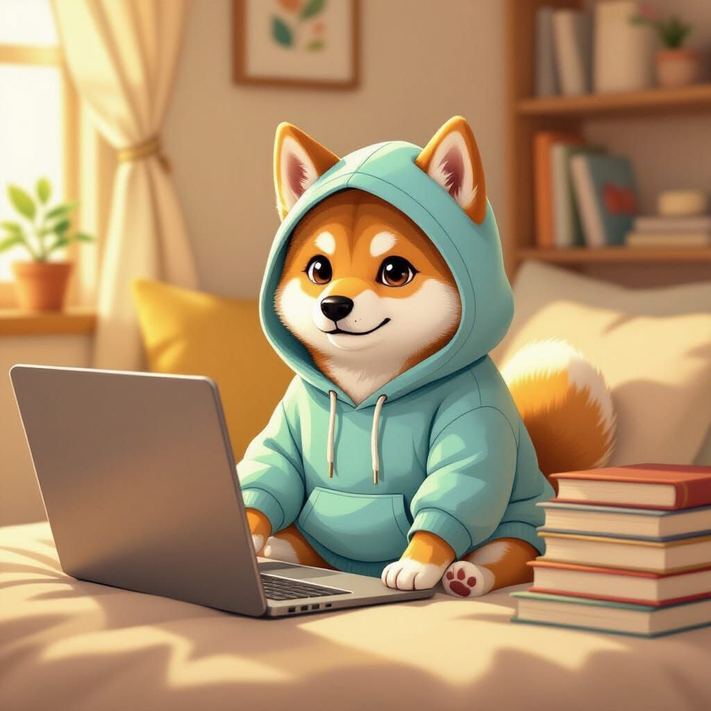 Cute Shiba Inu Studies in Cozy Lo-Fi Room
