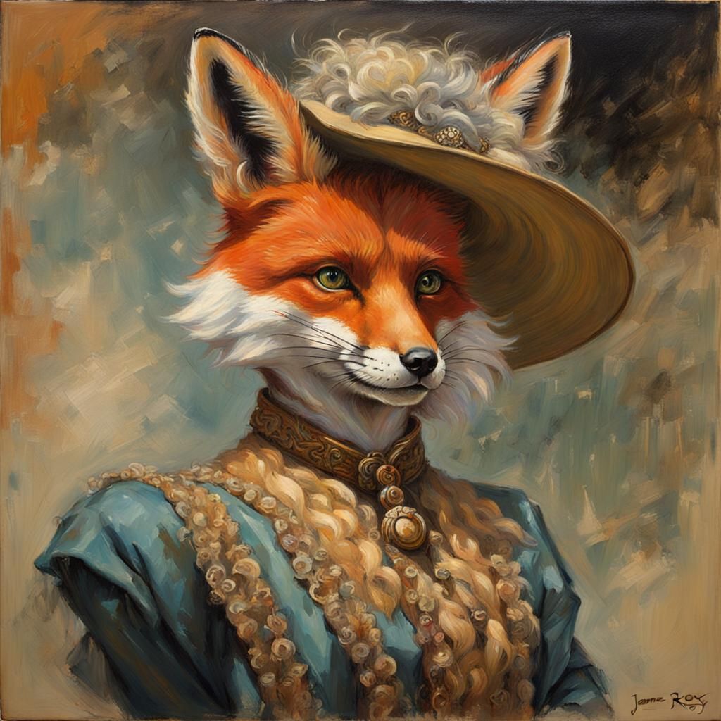 Anthropomorphic Fox Woman in Oil Painting Style